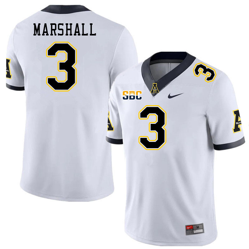 Appalachian State Mountaineers #3 Ahmani Marshall College Football Jerseys-White